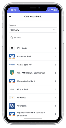 Bank connection screen